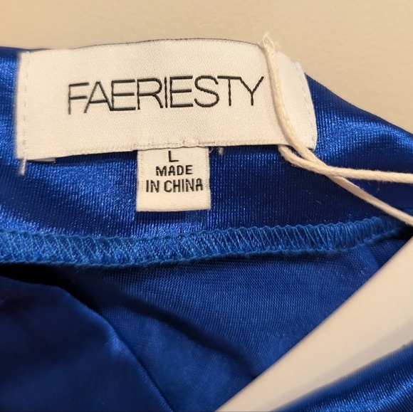 Faeriesty One Shoulder Sleeveless High Slit Blue Maxi Dress Large - Picture 11 of 12